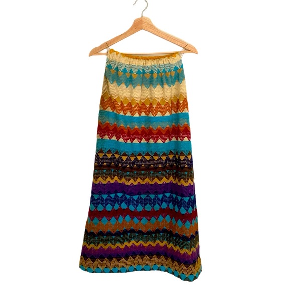 Vintage Dresses & Skirts - Vintage Chevron Wool Lined Colorful Maxi Skirt size Small